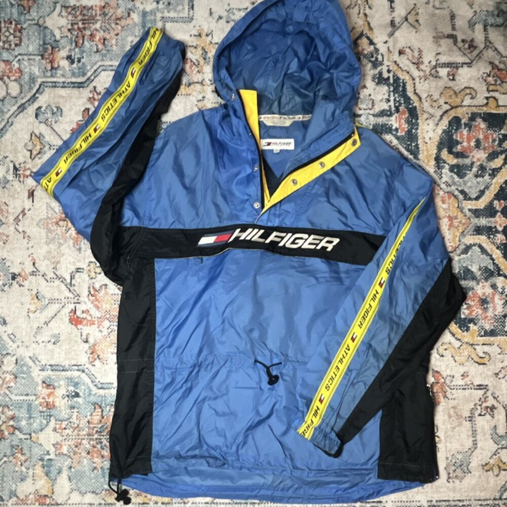Vintage 90s Tommy Hilfiger Athletics Half Zip Windbreaker Jacket Blue Medium
